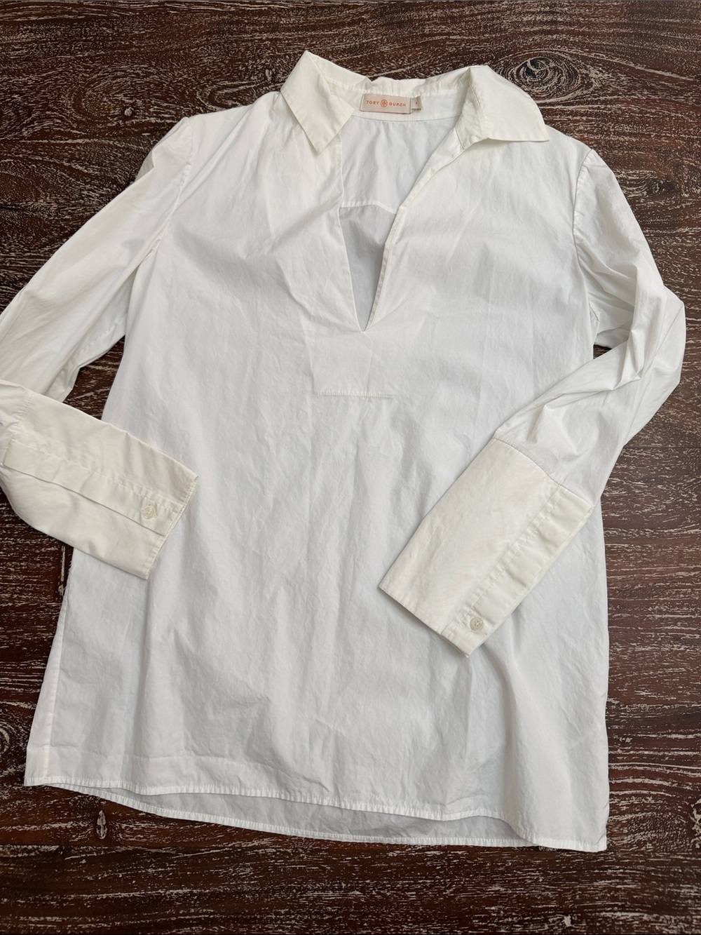 Tory Burch White Cotton V-Neck Popover Shirt Tunic